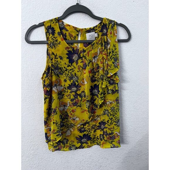 Anthropologie HD in Paris yellow floral ruffle blouse women size 6 - Picture 1 of 5